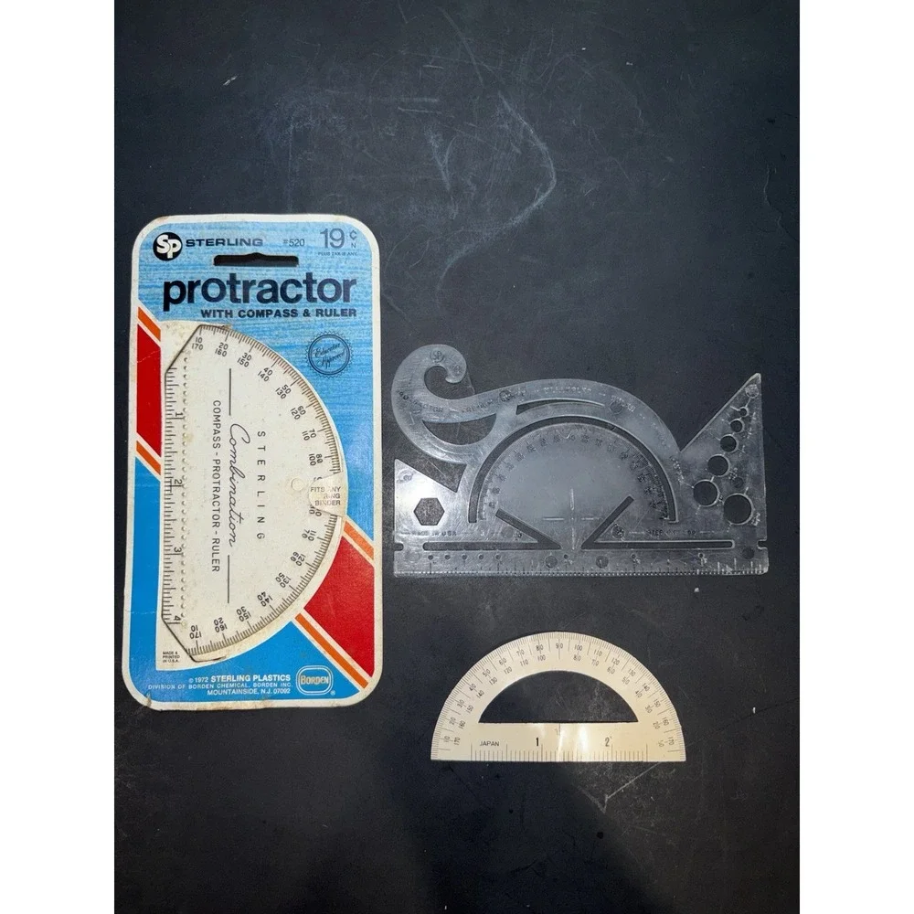 Vintage Drafting Tool Lot Sterling Protractor Geometry Ruler Template 72' Borden